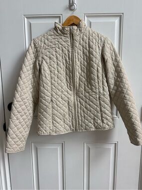Eddie Bauer Diamond Quilted Zip-Front Cream Winter Jacket
